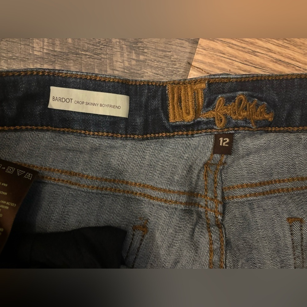 Kut From the Kloth‎ Bardot Crop Skinny Boyfriend Jeans Dark Cotton Wash Size 12 - Picture 7 of 11